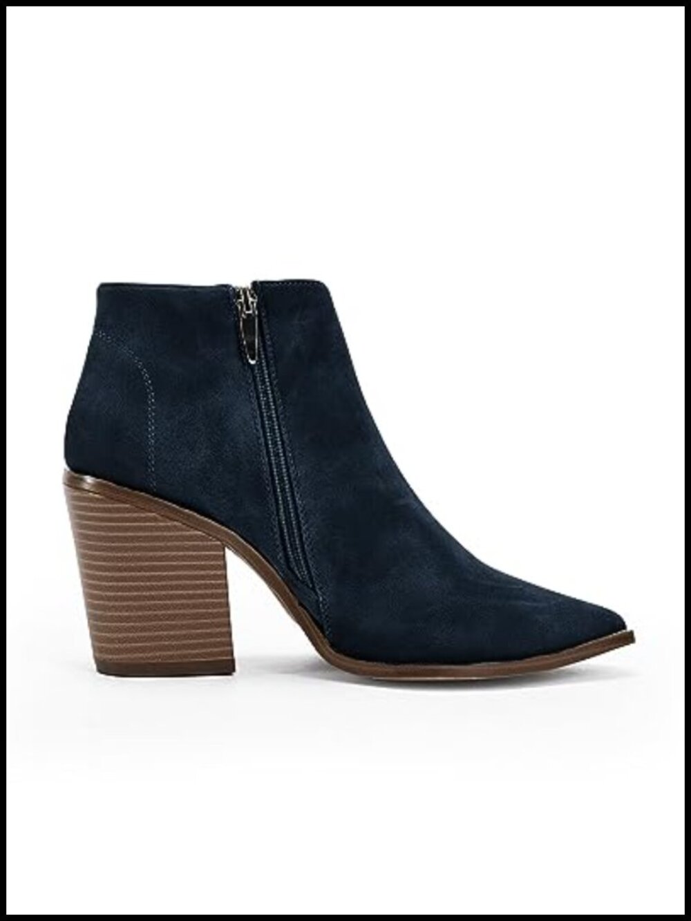 Pointed Toe Ankle Boots Block Chunky Heel Cutout Side Zipper Fall Booties - Picture 3 of 6
